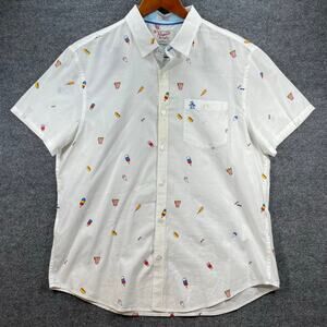 Penguin by Munsingwear Button Up Shirt Men's Large White Ice Cream AOP Slim Fit